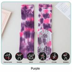 Sports Outdoor Dam Sport Halksäkra strumpor, Pilates Antisladd silikonstrumpor, Tie-Dyed Yoga Strumpor, Mellanrörsstrumpor för hem/gym/yoga - Blåröd (En-Storlek)
