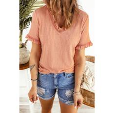 Azura Exchange Frill V Neck T-shirt L rosa