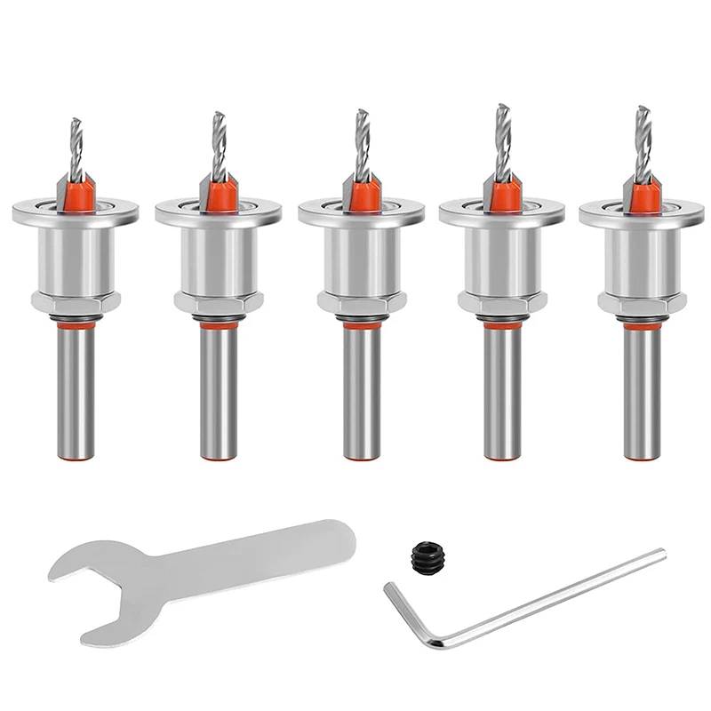 5PCS Countersink Drill Bit Set 8 10mm Round Shank 2.8-4mm Cone Drill Counterbore Router Drill Bits For Woodworking Hole Drilling