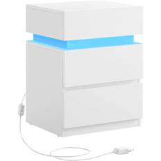 Modernt sängbord med LED, 3 lådor, vit