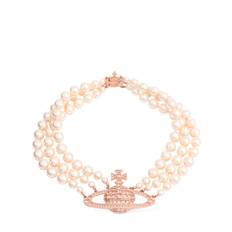 Three Row Faux Pearl Bas Relief Choker - rosegold - 01