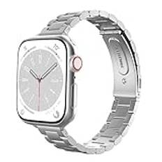 MoKo Slim Metal Strap Compatible with Apple Watch Strap 41mm 40mm 38mm, Thin Stainless Steel Replacement Band for iWatch Series SE 2 SE 9 8 7 6 5 4 3 2 1 for Women Men, Silver