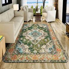1pc Geometric Green & Orange Floral Area Rug, Living Room Carpet, Rug, Living Room Area Rug, Small Area Rug, Mat, Home Decor, Large Living Room Rug, R - Multicolor - 100*140,140*200,40*60,120*160,60*90,80*120