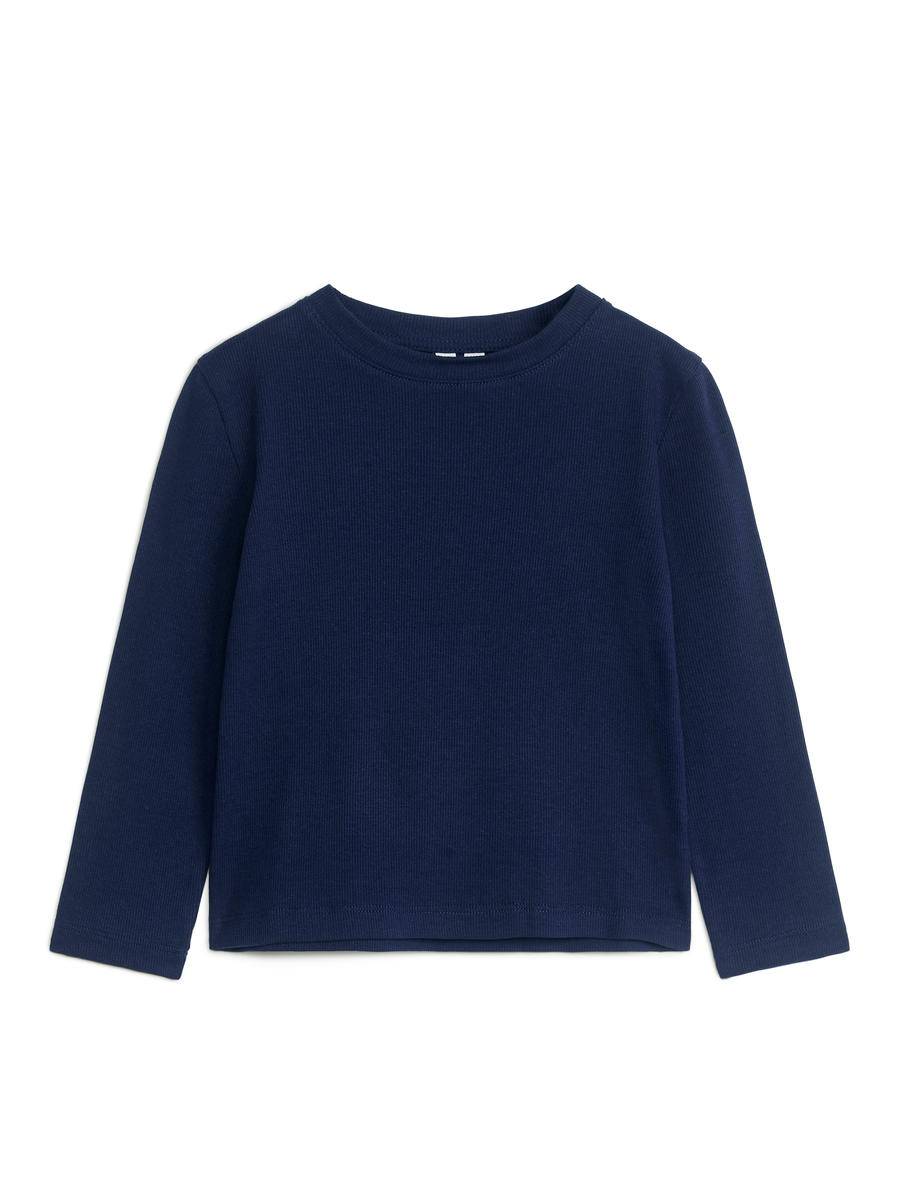 ARKET Ribbed Long-Sleeve T-Shirt -Blue, 110/116