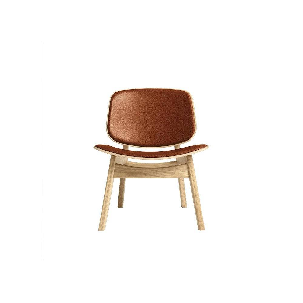 Ro Collection Pandora Lounge Chair Upholstered Seat and Back Standard Leather Calvados Soaped Oak