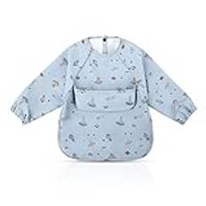 Vicloon babyhaklappar med ärmar, långärmade haklappar haklapp vattentät med fickor, Lång ärm Bibs för matning och lek med din baby för babybarn 6 till 12 månader (Blå)