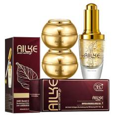AILKE Collagen 3 In 1 Face Care Set, With Day & Night Facial Cream, Whitening Serum, Lightening, Remove Black Spots, Pigmentation, Clean Skin, Nourishing