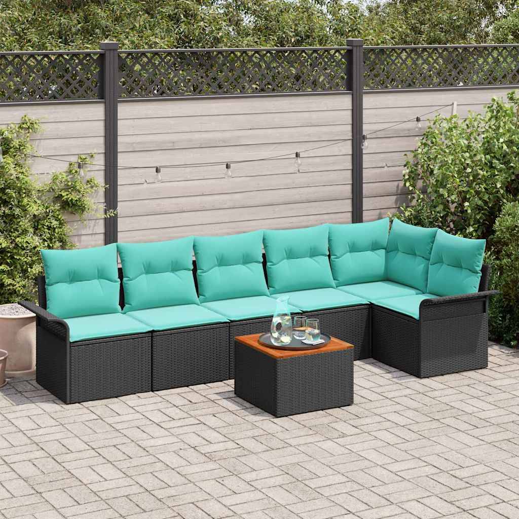 vidaXL Havesofa Sæt 7 stk. Sort polyrattan