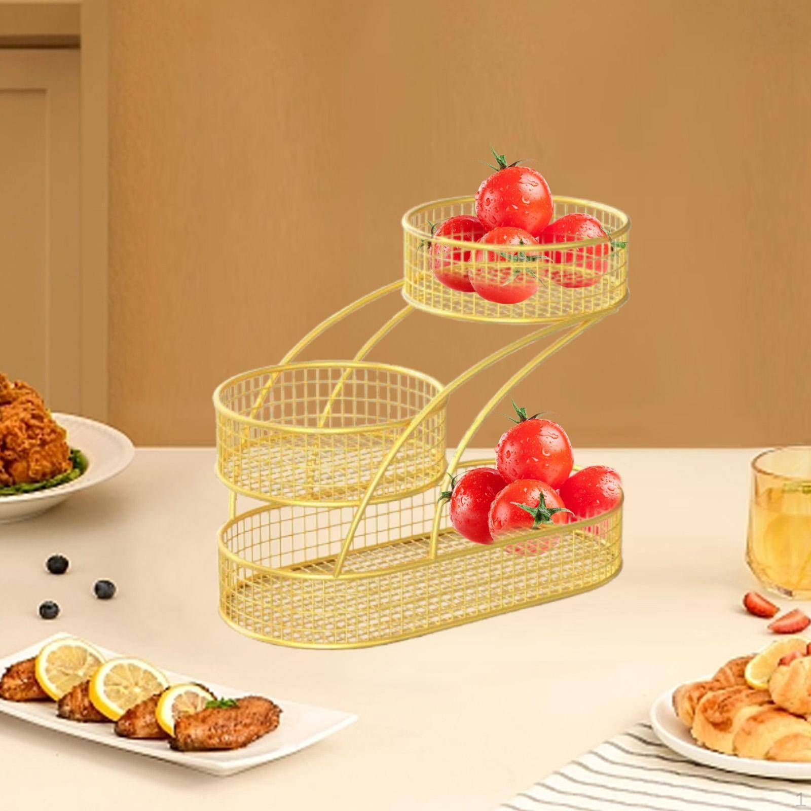 3 Lager Fruktskål Bröd Grönsakshylla Stor Kapacitet Snacks Serveringsbricka Tallrik beige