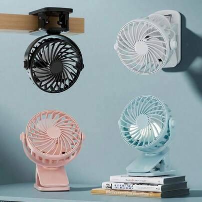 4-i-1-fläkt med klämma, USB-laddningsbar barnvagnsfläkt med LED-nattlampa, 720° roterande bärbar skrivbordsfläkt, tyst personlig fläkt med 3 hastighet (blå,rosa,svart,Vit,En storlek passar alla (fläktklistermärke))