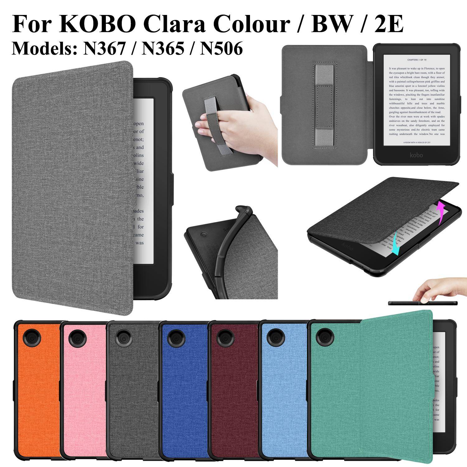 För Kobo Clara Colour BW 2E Fodral med Handrem Hållare Rem 6 tum Sömn Väckning E-boksskydd N367 N365 N506 Capa Funda Hoesje grå färg