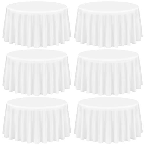 Showgeous 6-pack vit rund bordsduk 305 cm polyestertyg bordsduk tvättbart tyg bordsskydd för bröllop bankett restaurang buffé fester och camping