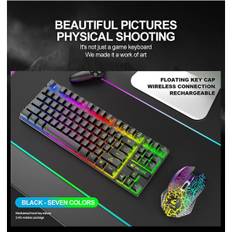 T87 Trådløst tastatur og musesæt 87-tasters mekanisk følelse tastatur spilmus RGB genopladelig multimedie PC computer tastatur