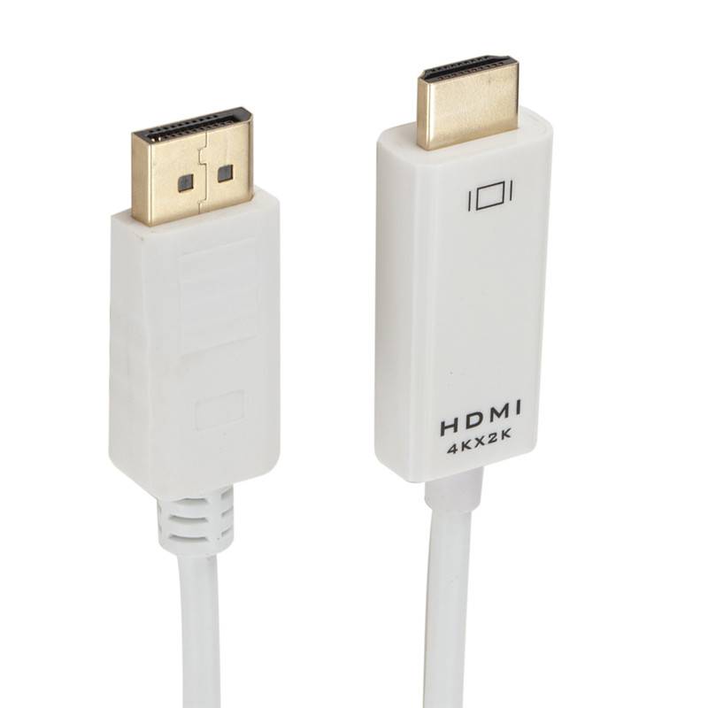 Dp till hdmi kabel 4k hane till hane display port display port till hdmi kabel adapter för macbook monitor projektor hdtv converter - Vit.