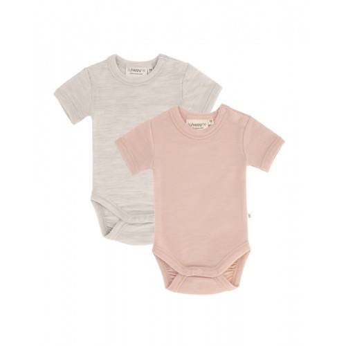 Body Med Kort Ærme Og Knaplukning Over Den Ene Skulder Til Baby, I 100% Økologisk Merino Uld, 2-pak 68 Nature - Rose Melange