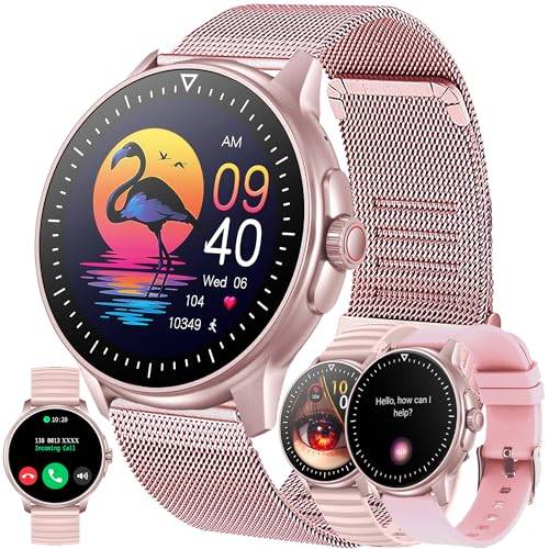 Smartklocka Dame Smart Watch med samtal, 1.39" Vattentät Smart Watch Sport Stegräknare Hjärtfrekvensmätare Blodtrycksmätare Armband Aktivitet Digital Klocka för IOS Android (Rosa)