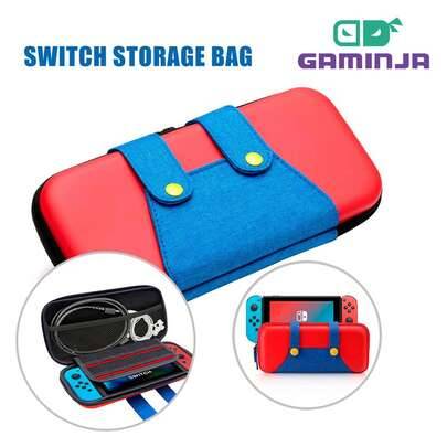GAMINJA Skyddsfodral för Nintendo Switch, Förvaringsväska för konsoltillbehör, PU-material, Innerficka + Kortplats, Reseförvaring Vattentätt Skyddsfod - röd blå