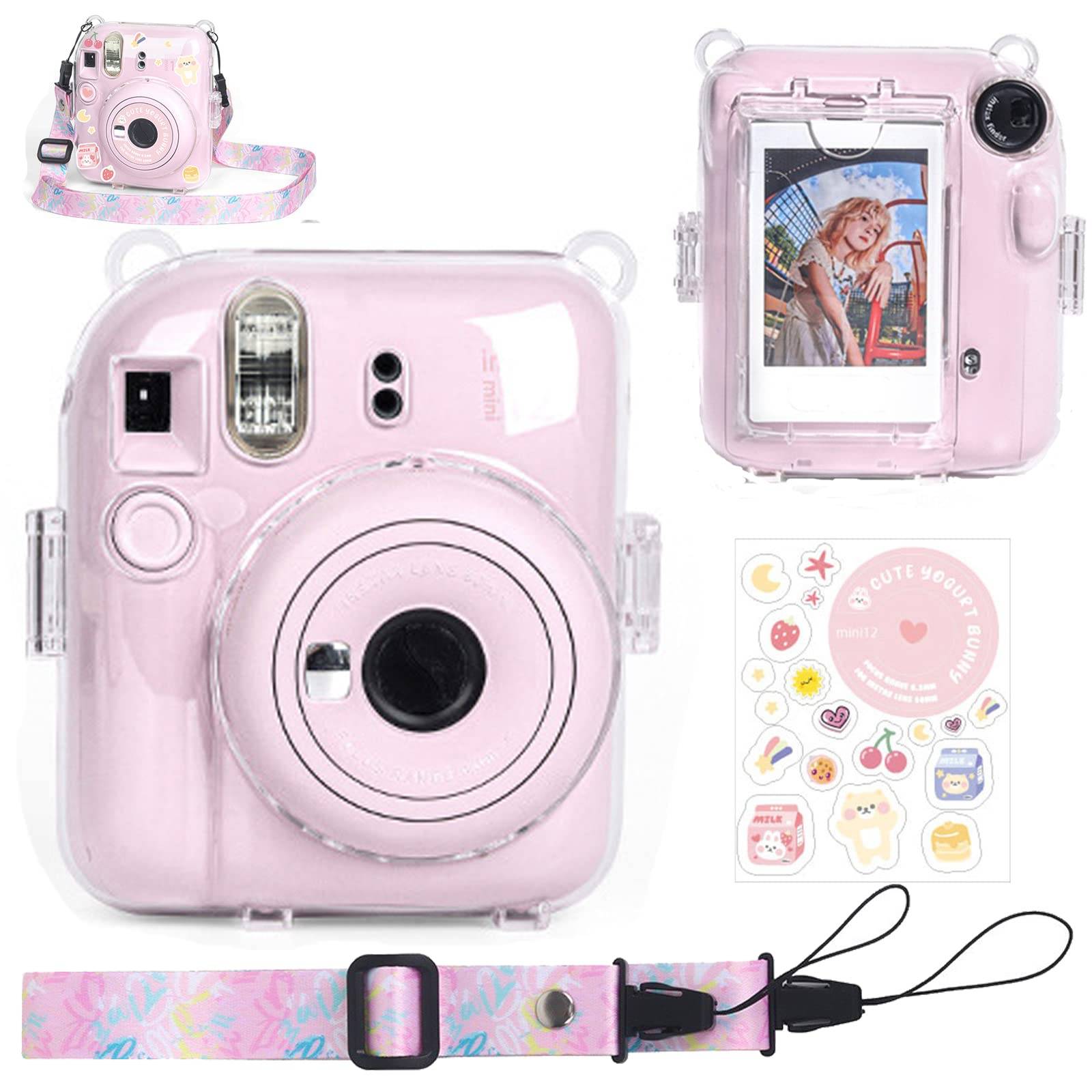 Fenmic Fujifilm Instax Mini 12 Kompatibelt Instantkamera Genomskinligt Fodral Förvaring med Filmfoto och Justerbar Axelrem för Fodral, Ficka, Klämma,