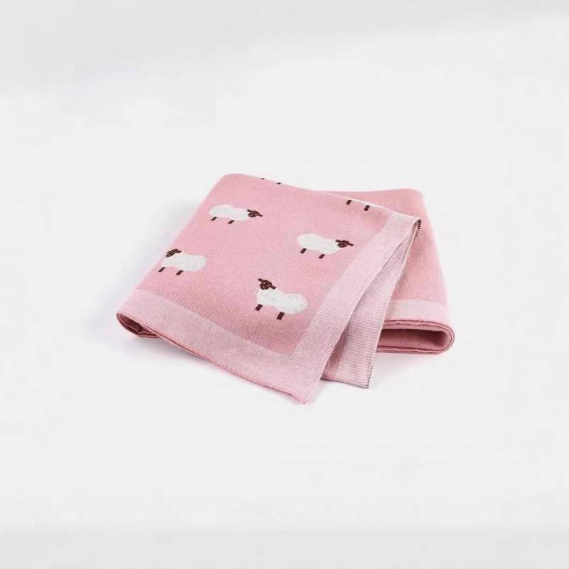 Baby Cotton Knit Blanket With Cartoon Sheep Design Newborns Anti-Startle Swaddle Wrap Fall Winter Use 100cm