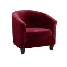 TOPCHANCES Sammet fåtöljöverdrag i 2 delar, stretch, jacquard, vardagsrum, cabriolet rörstol med kudde (mörkröd)
