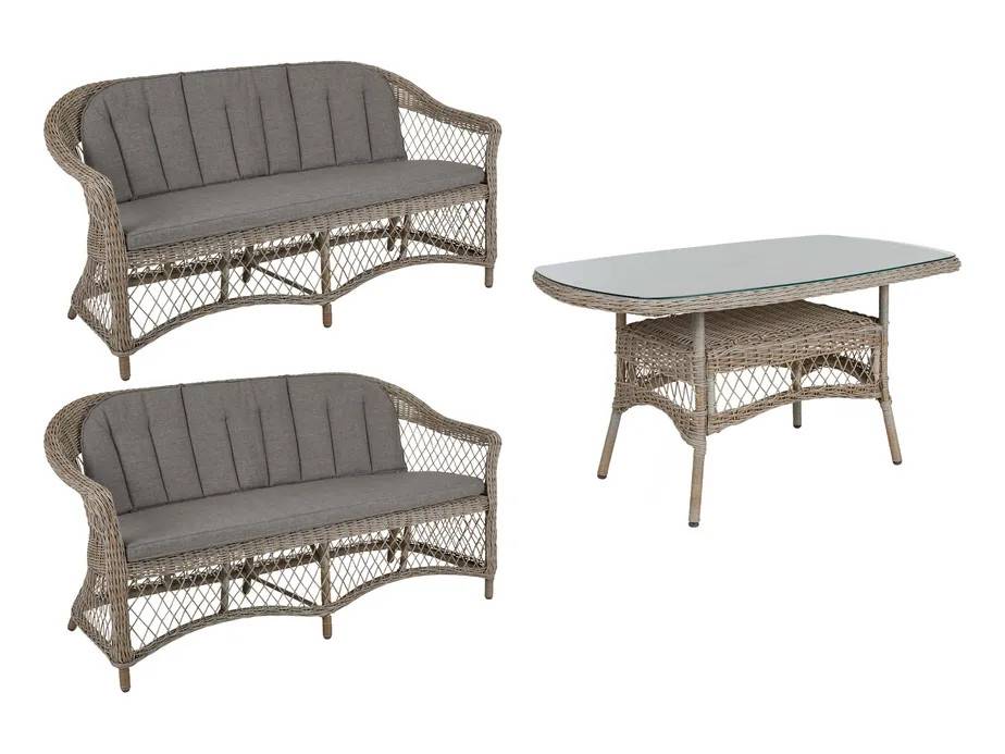 Brafab Kamomill matgrupp Rotting med offwhite dyna 2 st 2-sitssoffor & matbord 135x80 cm