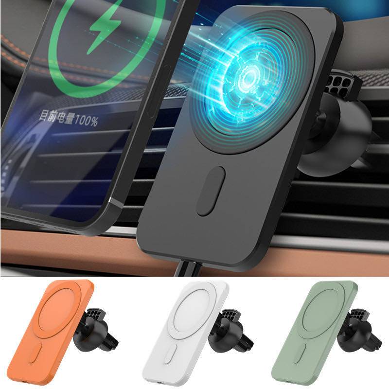 15w för iphone 12 pro 12 pro max 12 mini magsafe trådlös laddare magnetisk telefonhållare luftventil magnet adsorberbar bilfäste - Grön