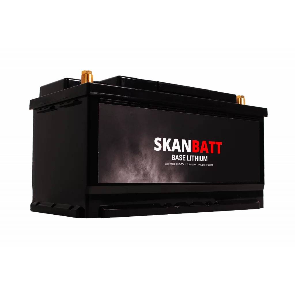 SKANBATT Base Lithium - 12V 100Ah 100A BMS - 355x175x190mm - 3 Års garanti - Husbil