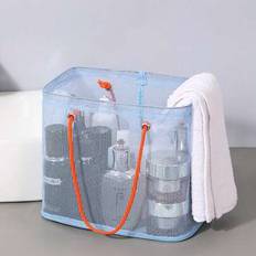 1pc Blue Summer Beach Bag,Travel Holiday Essentials, Spa Bag, Hot Spring Bag, Pool, Bathroom, Large Capacity, Foldable, Waterproof, Bathroom Handbag, - Blue