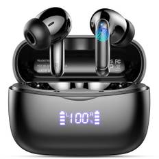 Bluetooth Kopfhörer, Kopfhörer Kabellos Bluetooth 5.3 In Ear Kopfhörer mit 4 ENC Noise Cancelling Mic, 56Std HiFi Stereo Tiefer Bass, IP7 wasserdicht Ohrhörer mit LED Anzeige, Touch Control, Schwarz