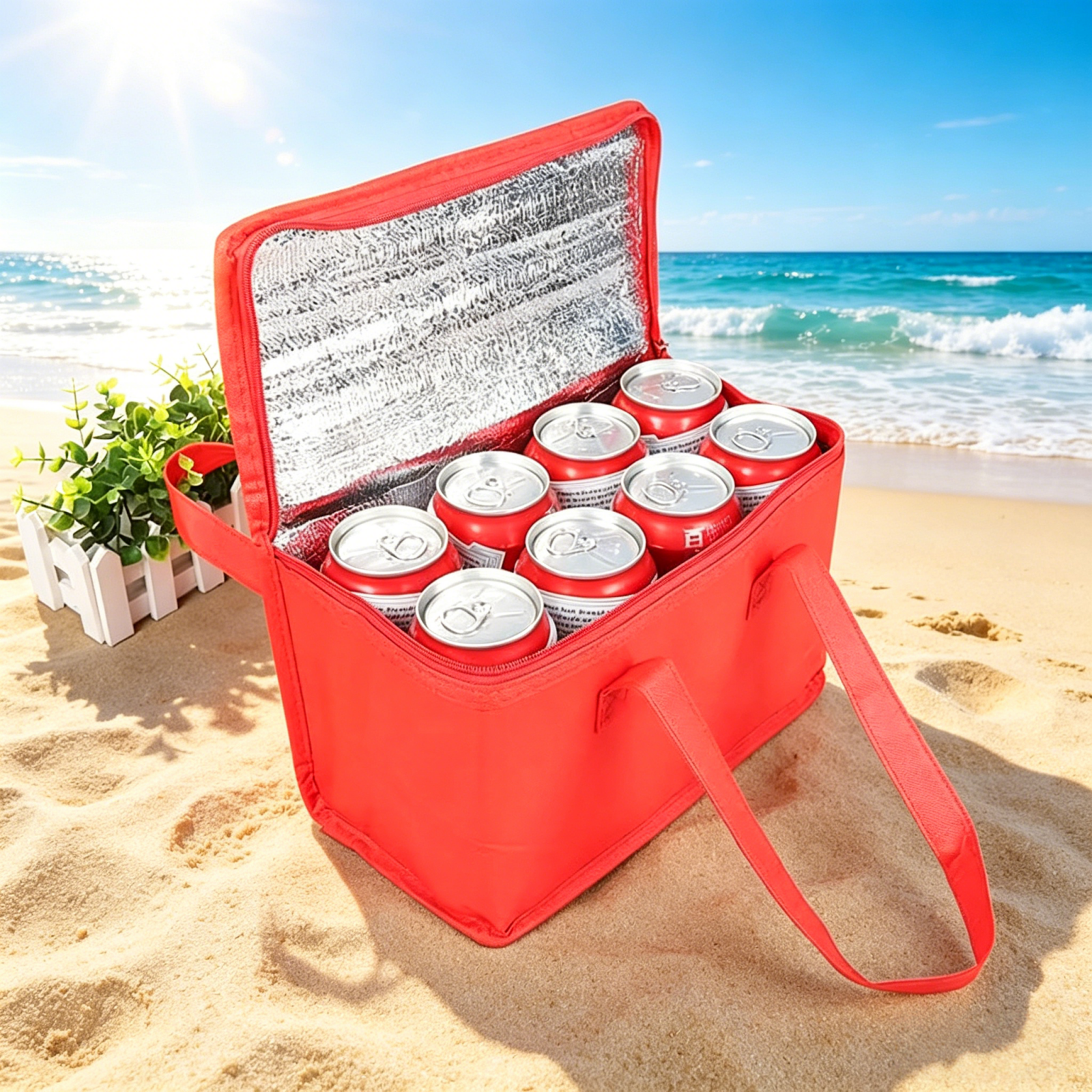 Thermal Insulated Folding Portable Lunch Cooler Bag with Picnic Ice Pack - Foldable Beer Drink Delivery Food Carrier