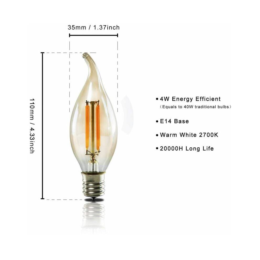 LED-lysekronepære, dæmpbar Classic Ambiance C35l ravfarvet glas, 6-pak, blød hvid varm glød til lysekronependel og pendellamper
