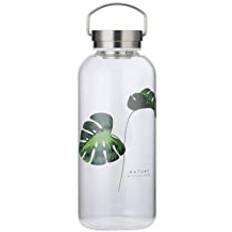 Gulujoy 1,5 liter glas vattenflaska bred mun med läckagesäker rostfritt stål lock neopren ärm BPA-fri 1 500 ml