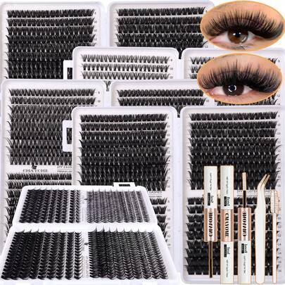 612/576/522 kluster DIY individuella ögonfransar bok, D Curl 10D-150D högkapacitets ögonfransdräkt, 10-16 mm blandad längd för DIY olika sminkningar, - Vitt
