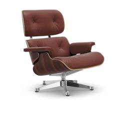 Vitra - Lounge Chair, Santos Palisander Polished base, Leather Cat. L40 Leather Premium 93 - Drejelænestole - Charles & Ray Eames - Brun - Metal/Træ