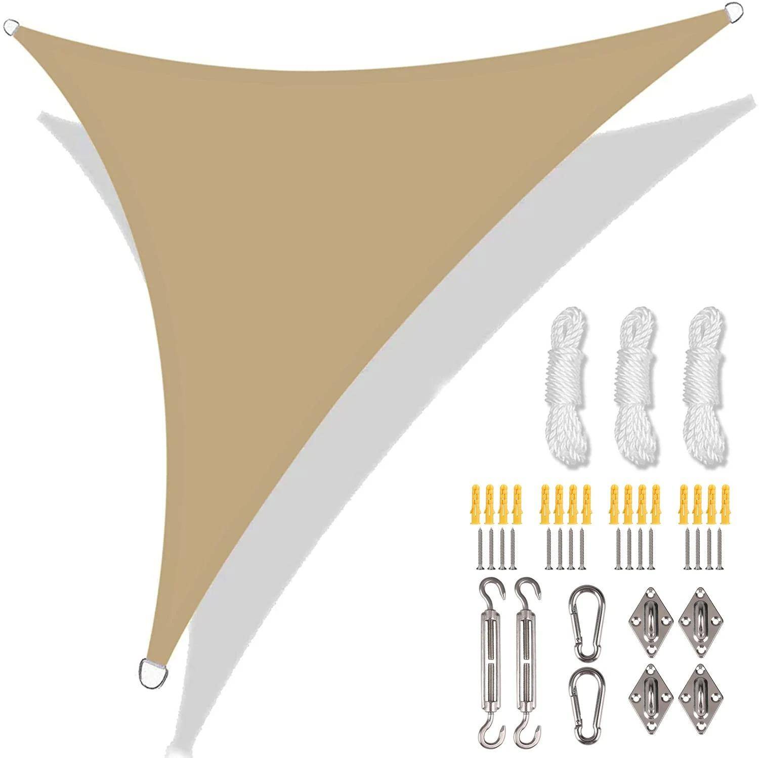 5/3.6/3/2M Triangel Skuggsegel Vattentätt Solskyddssegel Markis 98%UV-blockering Markis med Gratis Rep för Trädgård Uteplats Pergola Lusthus 500x500x500CM