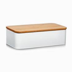 Brødkasse i metal og bambus - Hvid - 23cm x 42,5cm x 13cm - Erika