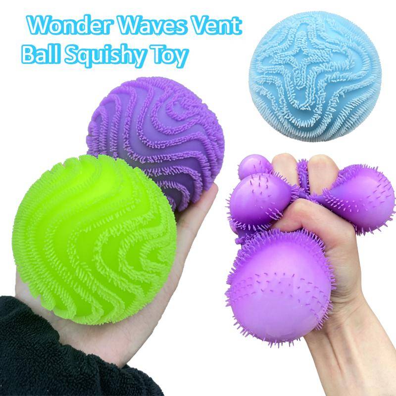 Needoh Fuzz Ball Wonder Waves Vent Ball Squishy Leksak Texturerad Stresslindring Fidgetboll Kläm för Vuxna Ångestdämpande Leksak blue