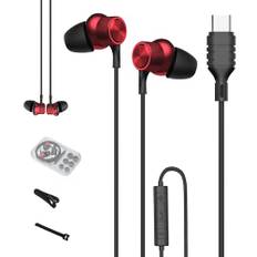 USB C Kopfhörer mit Kabel,In-Ear Kopfhörer USB C,Typ C Kopfhörer mit Mikrofon für Samsung Galaxy A53 A54 S23 S22 Ultra S21 iPhone 15 iPad Pro Air Huawei Mate 60 pro P40 Google Pixel OnePlus(Rot)