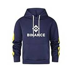 Män enfärgad gul randig binance sweatshirt utomhus avslappnad klassisk huvtröja med dragsko med ficka, blå, 3XL