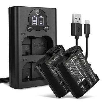 2x Batteri EN-EL15 + dubbelladdare för Nikon D850 D750 1 V1 D7500 D7200 D800 D810 från CELLONIC