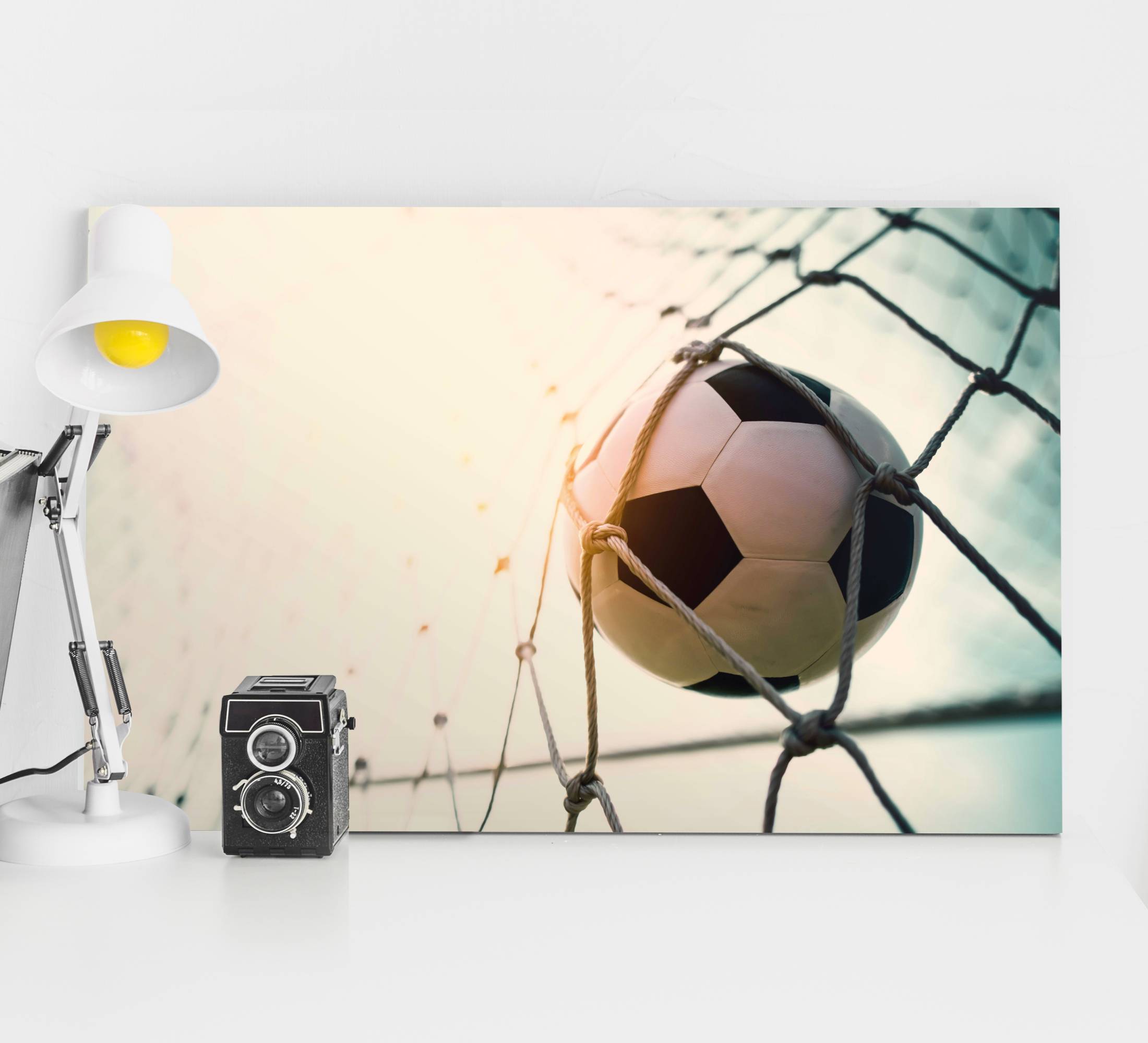 Fotboll i nätfiskcanvas tavla konst