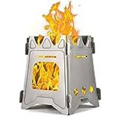 Camping Titanium Wood Stove Ultralig Folding Camp Stove with Alcohol Tray Portable Outdoor Cooking Stove for Backpacking Hiking Picnic PLUT