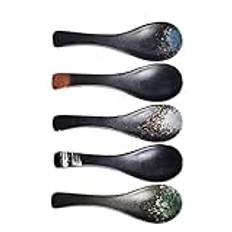 UPKOCH 5 st japansk soppa skedar set retro soppa sked keramik portion sked för kinesiska asiatiska ramen nudel bestick