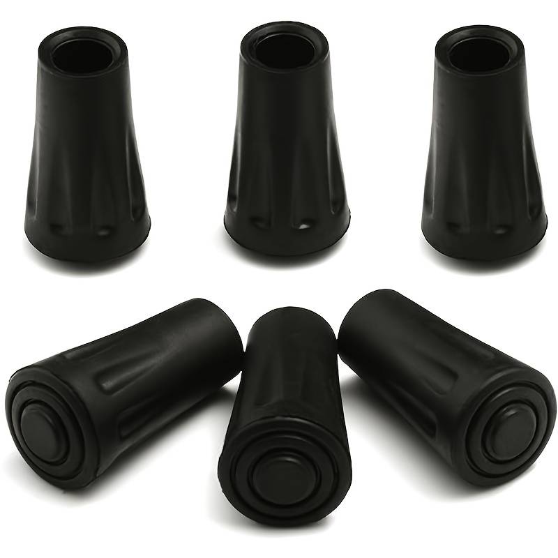 TEMU 6pcs Black Pvc Trekking Pole Tips – Durable, Shock-absorbing Rubber Tip Protector For Grip And Traction – Lightweight, Nonslip, Extends Life Of Trekking Poles, Trekking Additions