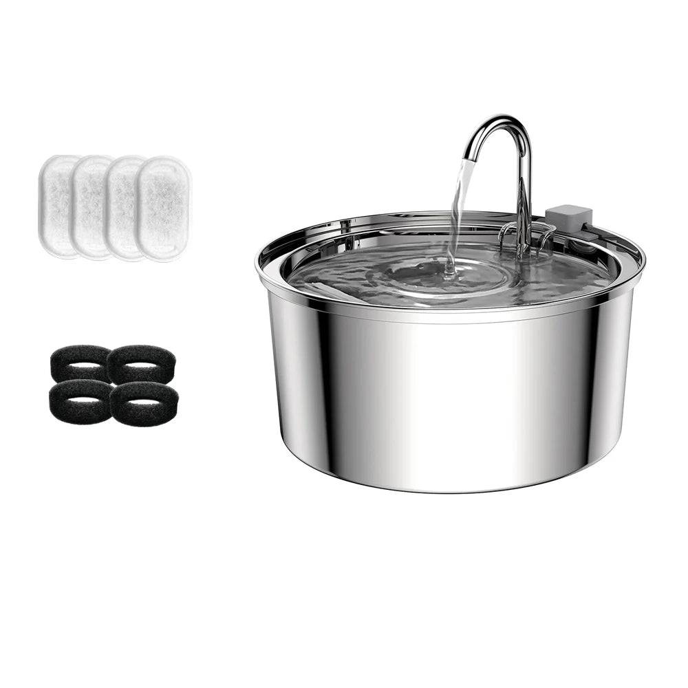 3.2L Stainless Steel Automatic Pet Water Fountain – Cat & Dog Drinking Dispenser with Filter - Pet Water 4Chips