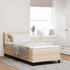 vidaXL Boxmadras med topmadras Creme 90 x 190 cm Stof og Ingeniørtræ