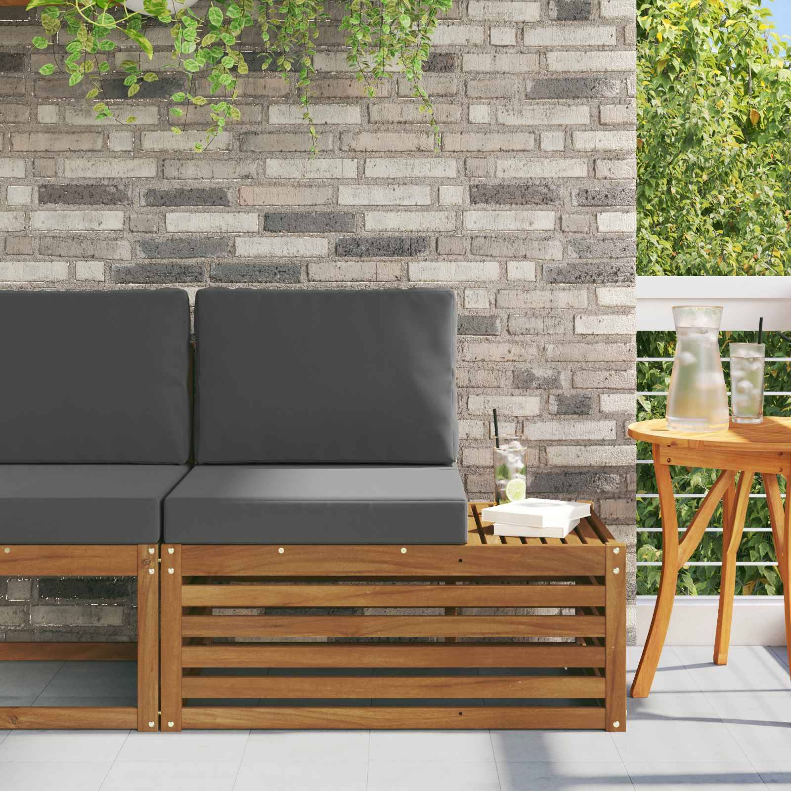 vidaXL Udendørs end sofa Naturfarvet 91 x 63 x 73 cm Massivt Akacietræ