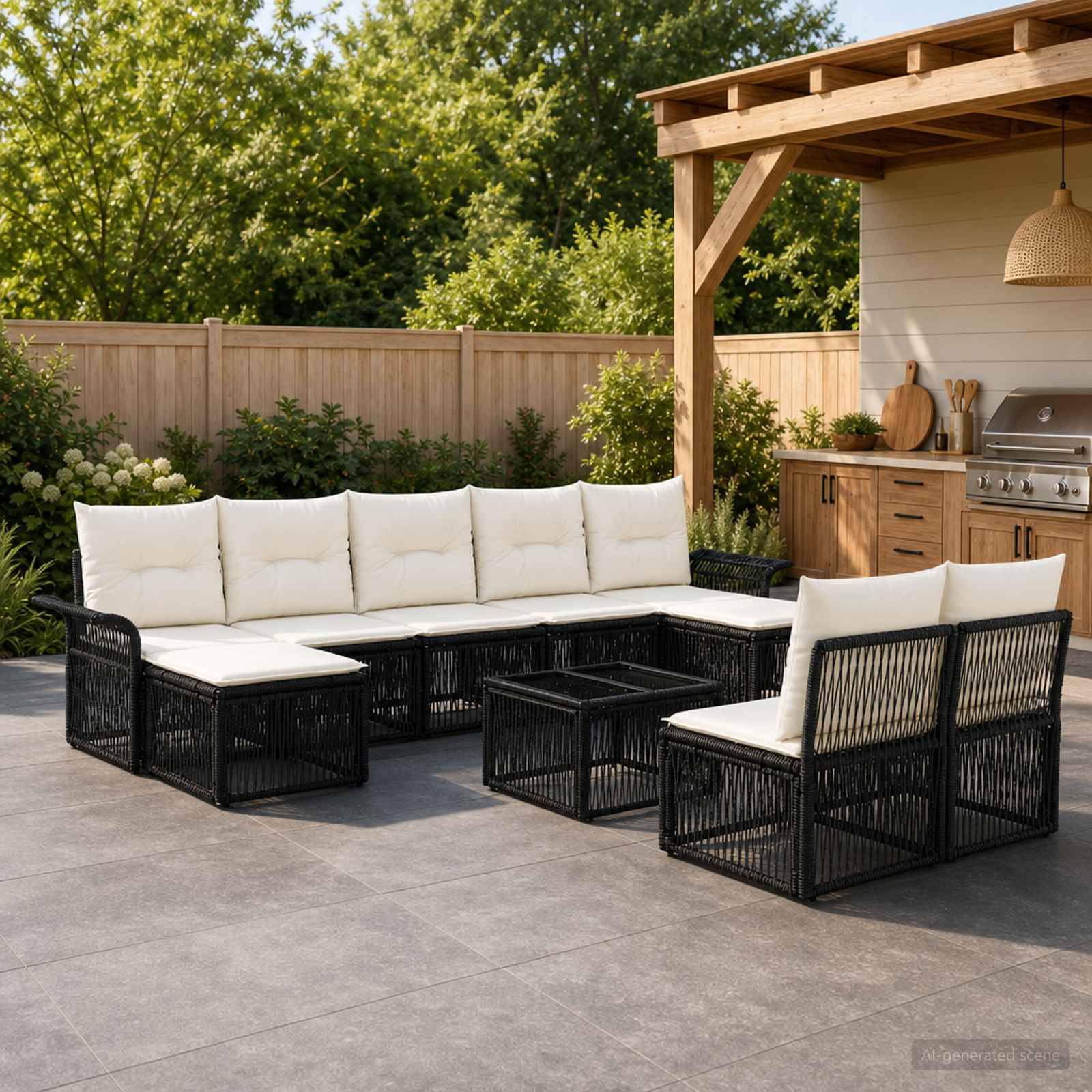 vidaXL Havesofa Sæt 10 stk. Sort polyrattan
