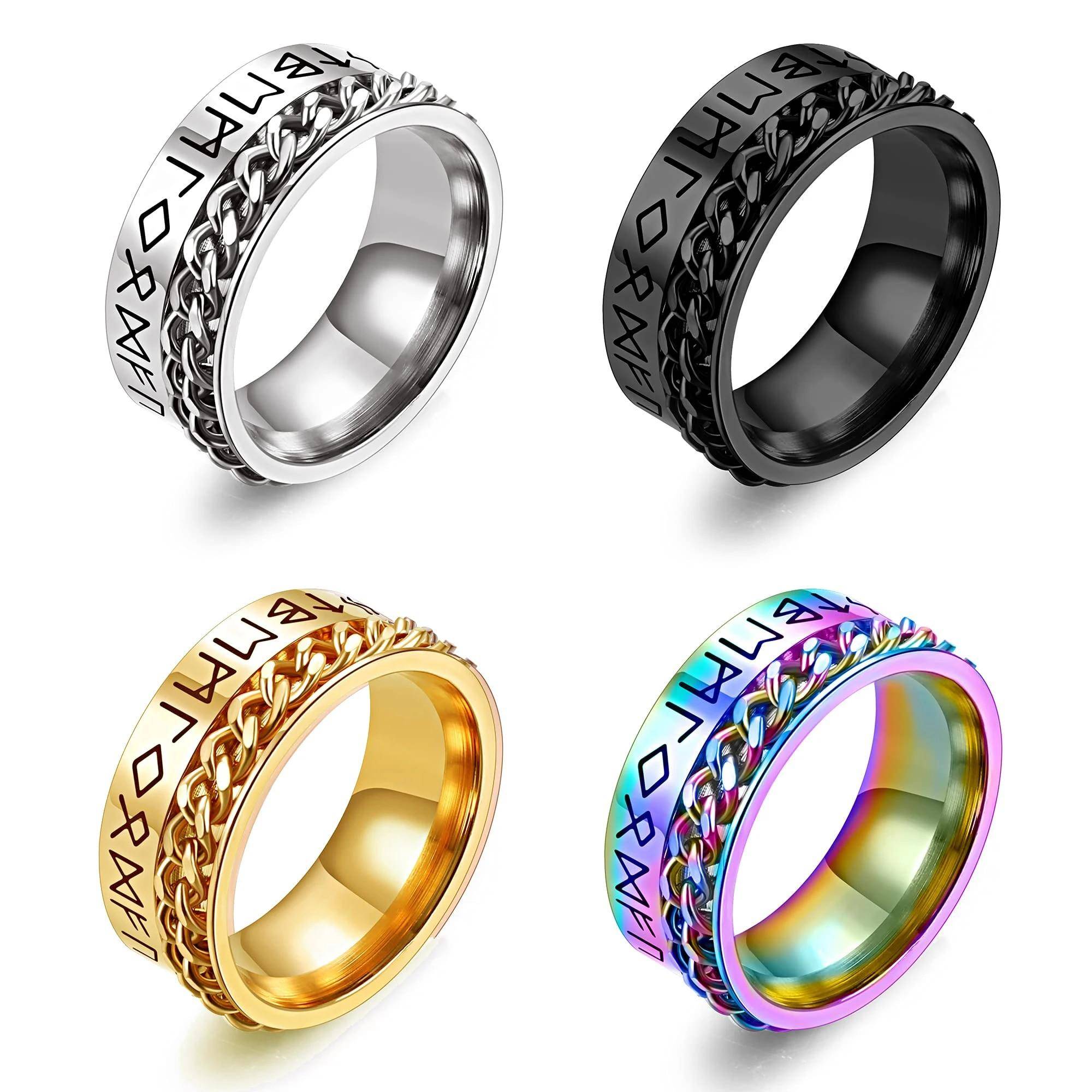 Mode Anti Stress Ångest Ring Figet Spinner Ringar för män Kvinnor Retro Norse Viking Runes Ring Rostfritt stål Roterbar Ring gray