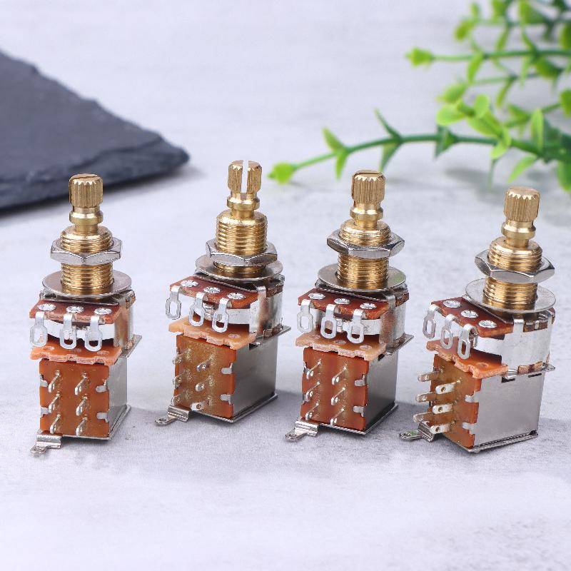 500K / 250K Lång Axel Tryck Tryck Potentiometer Gitarr Volymratt Potentiometer För Bas Dubbel Stud Boost Switch Delar